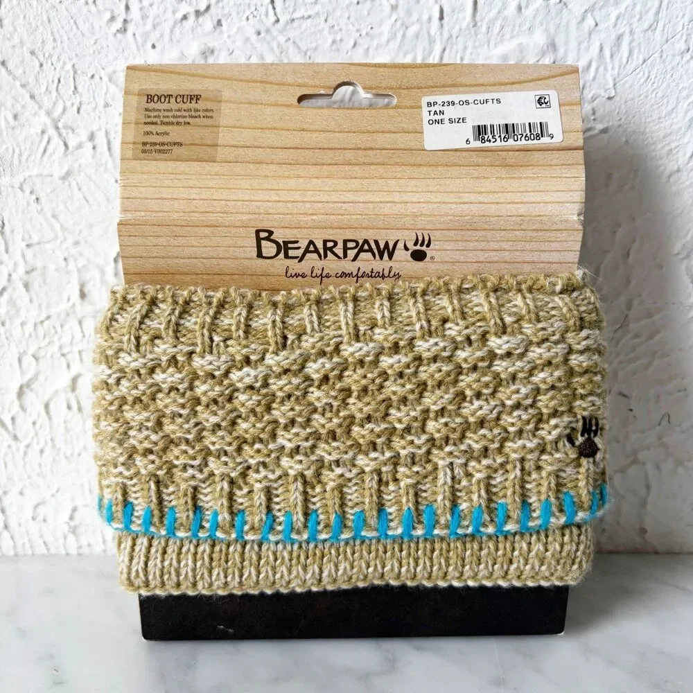 Bearpaw Knit Boot Cuffs Tan Turquoise Accent One Size Acrylic NEW